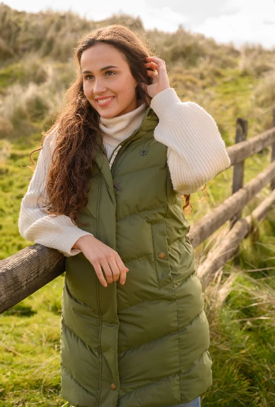 Mid - length women's down coats in a slim fit for a modern and sleek appearanceSavannah Long Gilet - Olive Mid - length women's down coats in a slim fit for a modern and sleek appearanceSavannah Long Gilet - Olive