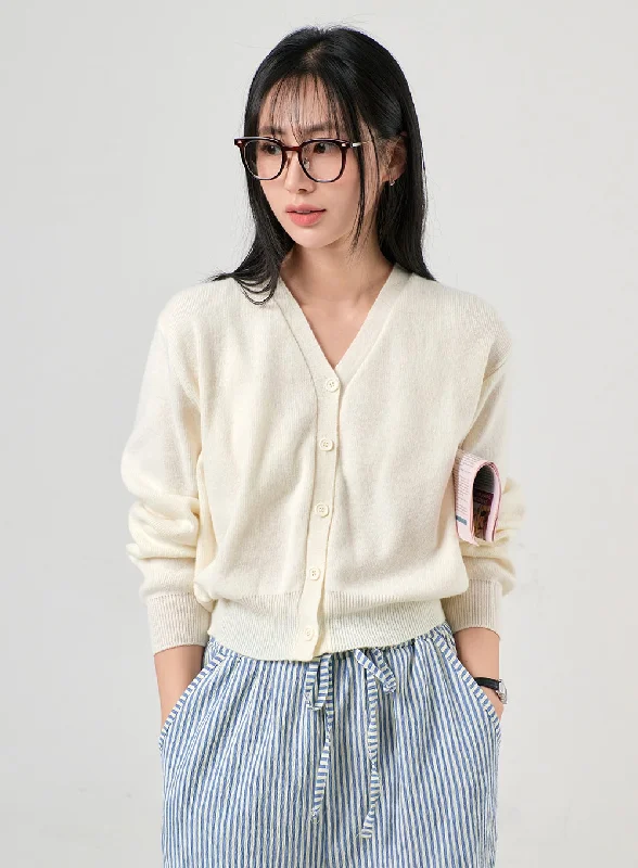 lightweight women cardigan for spring and fallSolid V-Neck Buttoned Cardigan OF406