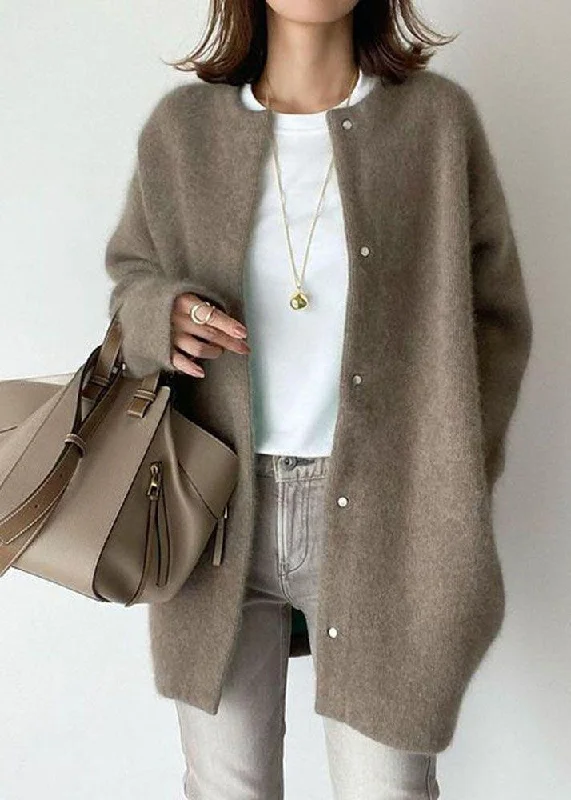 Long women's mac coats in a lightweight fabric for spring showersStyle Coffee O Neck Patchwork Mink Hair Knitted Coats Fall Long women's mac coats in a lightweight fabric for spring showersStyle Coffee O Neck Patchwork Mink Hair Knitted Coats Fall