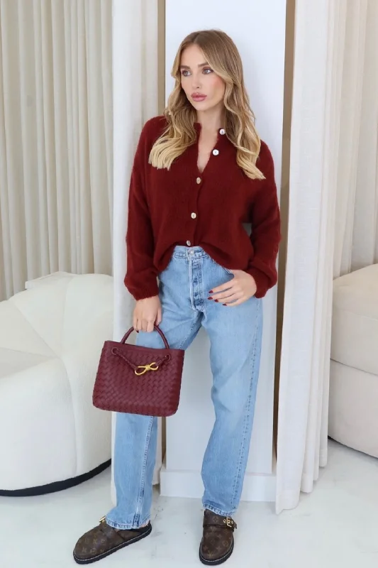 Susie burgundy knit button up cardigan