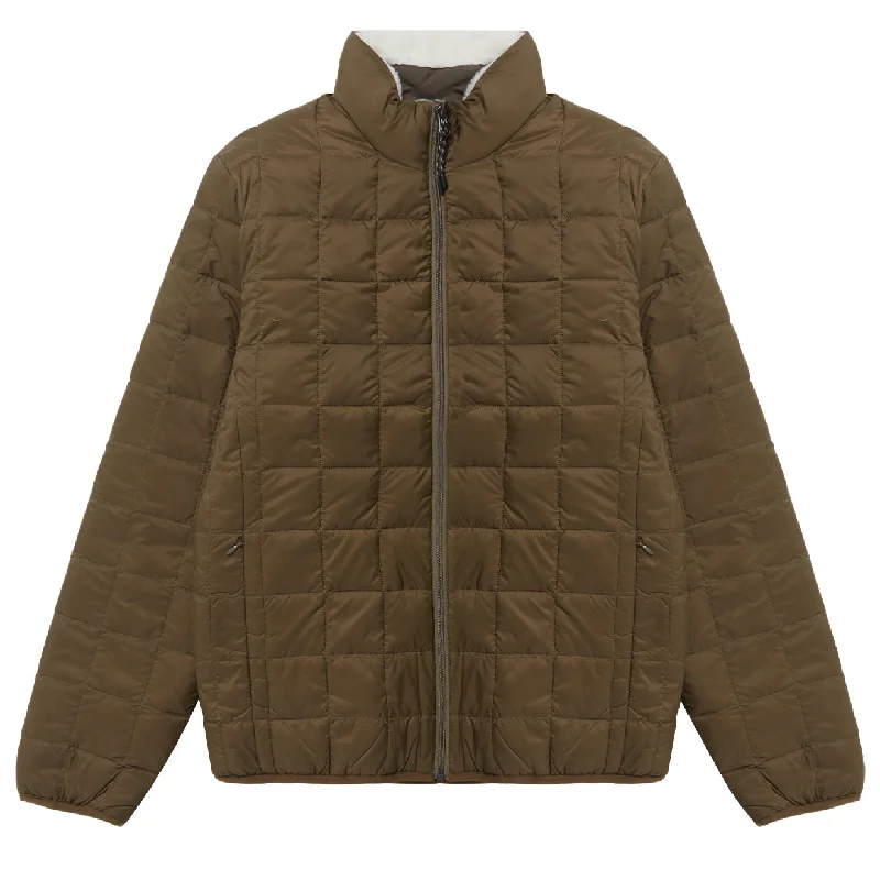 Women's pea coats with brass buttons for a nautical - inspired styleTaion Womens Down Boa Reversible Jacket Olive / Ivory Women's pea coats with brass buttons for a nautical - inspired styleTaion Womens Down Boa Reversible Jacket Olive / Ivory