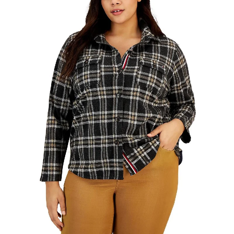 Water - resistant women's trench coats with adjustable cuffs for rainy daysTommy Hilfiger Womens Plus Plaid Cold Weather Shirt Jacket Water - resistant women's trench coats with adjustable cuffs for rainy daysTommy Hilfiger Womens Plus Plaid Cold Weather Shirt Jacket