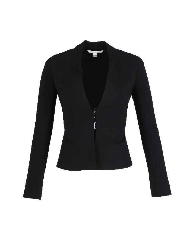 Tailored Black Cotton Blazer with Deep V-Neck by Diane Von Furstenberg