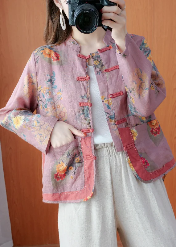Checkered women's wool coats in a classic pattern for a timeless styleUnique Dark Pink Stand Collar Pockets Print Linen Coat Long Sleeve Checkered women's wool coats in a classic pattern for a timeless styleUnique Dark Pink Stand Collar Pockets Print Linen Coat Long Sleeve