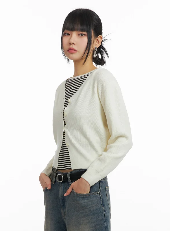 floral print women cardigan for a feminine touchV-Neck Buttoned Cardigan IM414