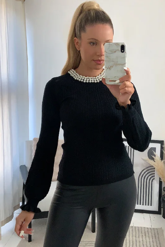 organic cotton women cardigan for an eco - friendly choiceVerity Black Pearl Neck Cable Knitted Jumper organic cotton women cardigan for an eco - friendly choiceVerity Black Pearl Neck Cable Knitted Jumper