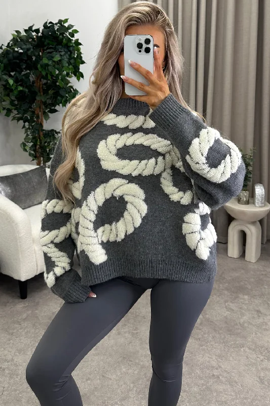 open front women cardigan for easy stylingVicky Grey Rope Knit Jumper