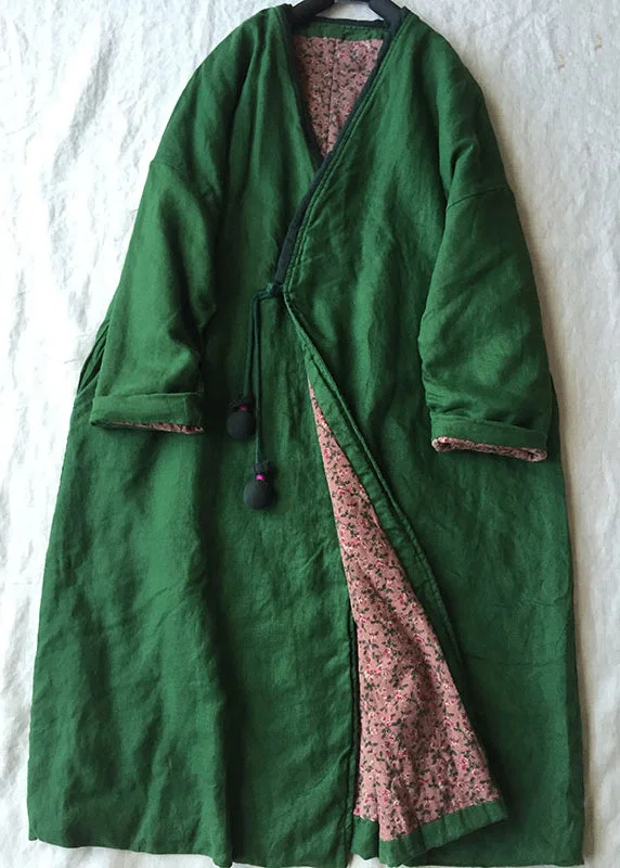 Checkered women's wool coats in a classic pattern for a timeless styleWomen Green V Neck Button Cotton Filled Parka Long Coats Winter Checkered women's wool coats in a classic pattern for a timeless styleWomen Green V Neck Button Cotton Filled Parka Long Coats Winter