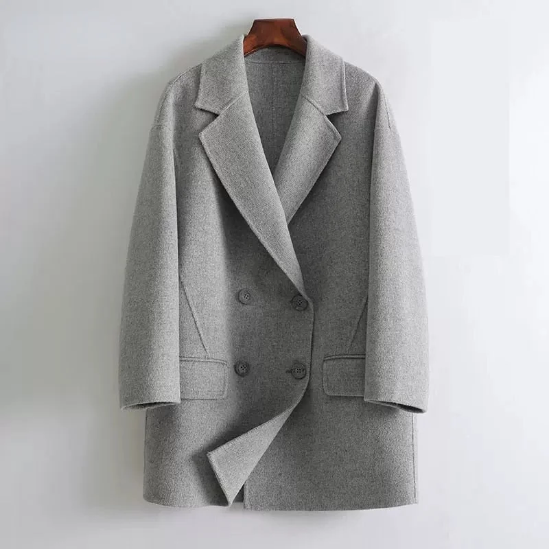 Long women's mac coats in a lightweight fabric for spring showersWomen's Fashion Double-sided Woolen Double-Breasted Long Jackets