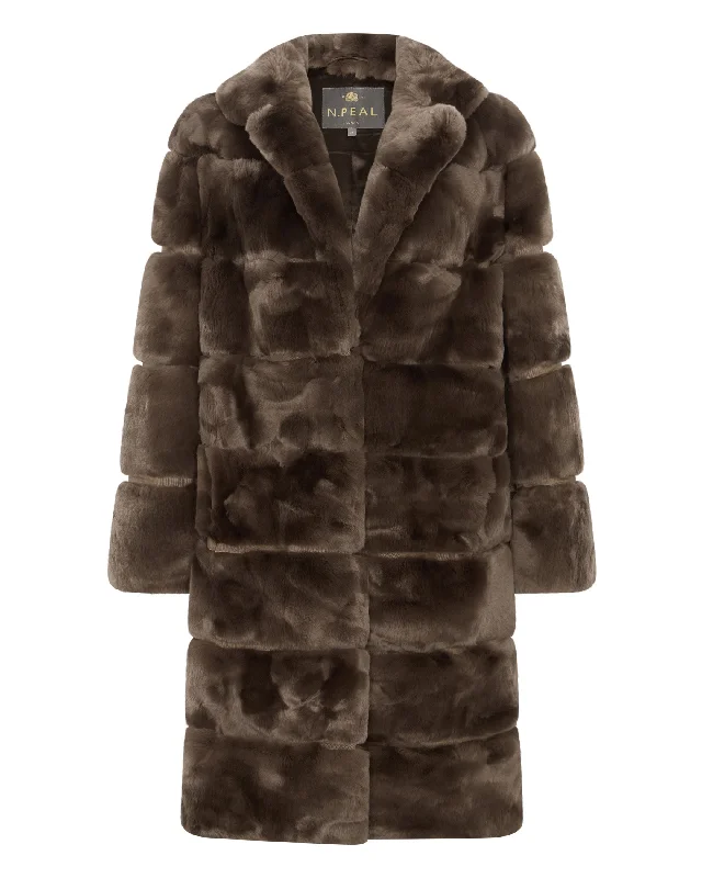 Shearling - lined women's leather coats for ultimate warmth and luxuryWomen's Long Rex Rabbit Coat Chocolate Brown Shearling - lined women's leather coats for ultimate warmth and luxuryWomen's Long Rex Rabbit Coat Chocolate Brown