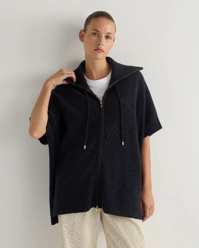 Women's knee - length wool blend coats with a fur collar for added warmthWomen's Milano Knitted Cashmere Cape Navy Blue Women's knee - length wool blend coats with a fur collar for added warmthWomen's Milano Knitted Cashmere Cape Navy Blue