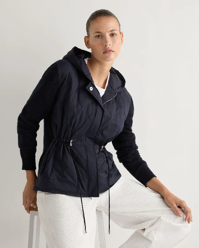 Women's waterproof parka coats with multiple pockets for practicalityWomen's Quilted Woven Mix Cashmere Jacket Navy Blue Women's waterproof parka coats with multiple pockets for practicalityWomen's Quilted Woven Mix Cashmere Jacket Navy Blue