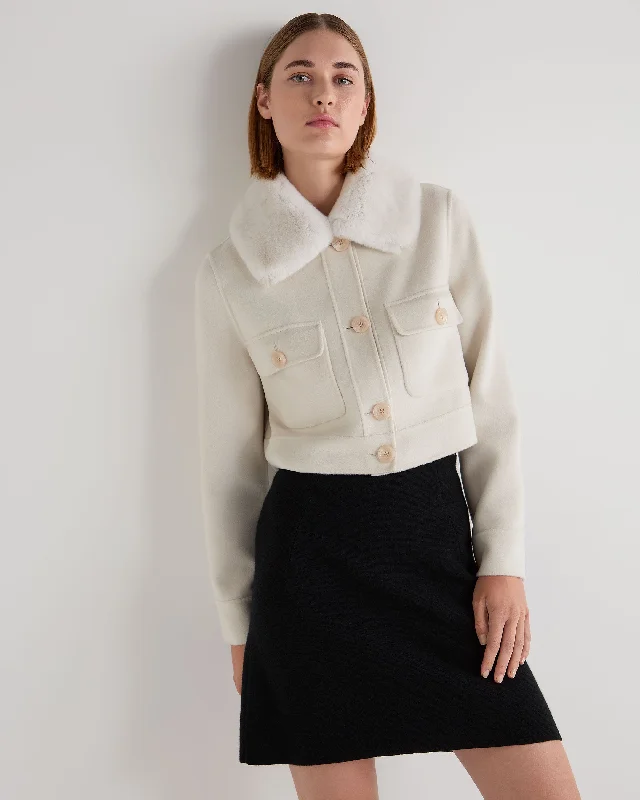 Women's pea coats with brass buttons for a nautical - inspired styleWomen's Rosie Rex Collared Jacket Ivory White Women's pea coats with brass buttons for a nautical - inspired styleWomen's Rosie Rex Collared Jacket Ivory White