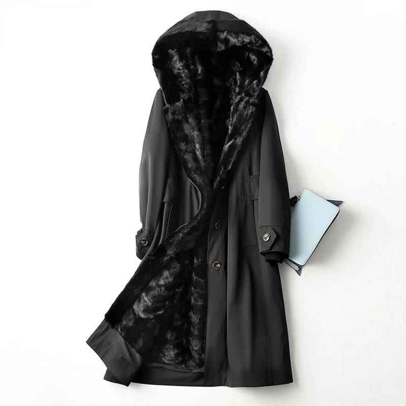 Mid - length women's down coats in a slim fit for a modern and sleek appearanceWomen's Winter Fashion Mink Fur Liner Thick Warm Long Hooded Coats Mid - length women's down coats in a slim fit for a modern and sleek appearanceWomen's Winter Fashion Mink Fur Liner Thick Warm Long Hooded Coats