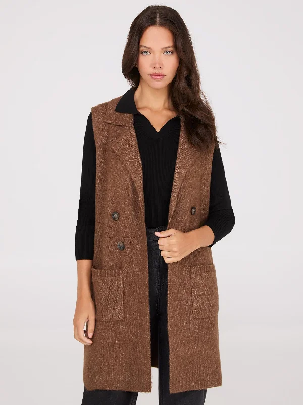 Tie - Front Women's Lambswool Sweaters in Pastel HuesSleeveless Collared Duster