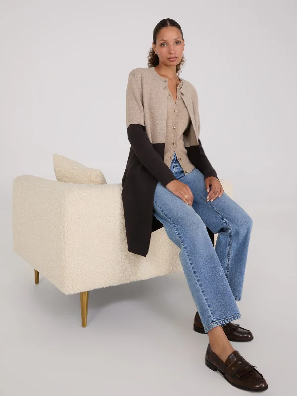 Plus Size Women's Belted Cable Knit SweatersColour Block Notch Collar Duster