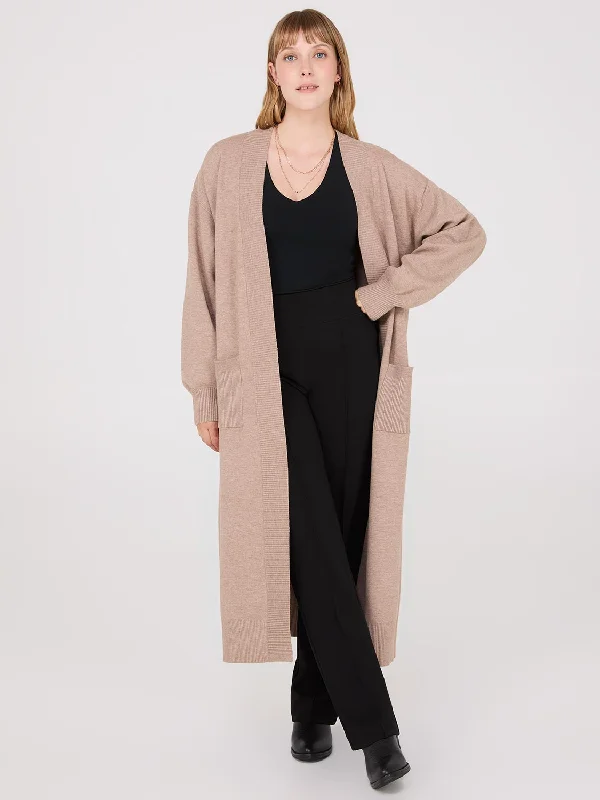 Tie - Front Women's Lambswool Sweaters in Pastel HuesDrop Shoulder Long Duster
