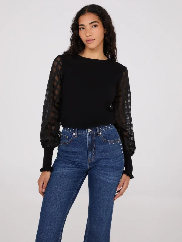Sleeveless Women's Silk - Trimmed Sweaters for SummerChiffon Balloon Sleeve Top