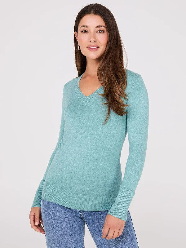 Tie - Front Women's Lambswool Sweaters in Pastel HuesV-Neck Long Sleeve Sweater With Ribbed Details Tie - Front Women's Lambswool Sweaters in Pastel HuesV-Neck Long Sleeve Sweater With Ribbed Details