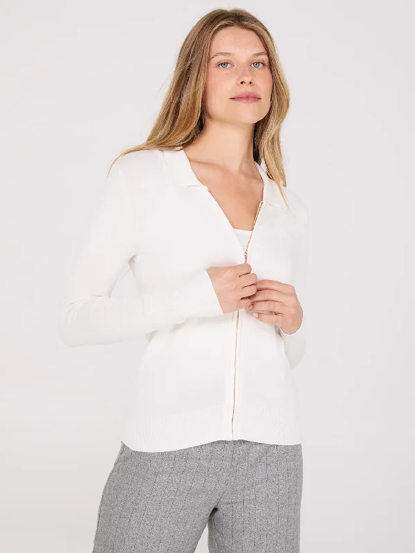 Plus Size Women's Side - Slit Sweaters in Bold SolidsCollared 2-Way Zip-Front Sweater