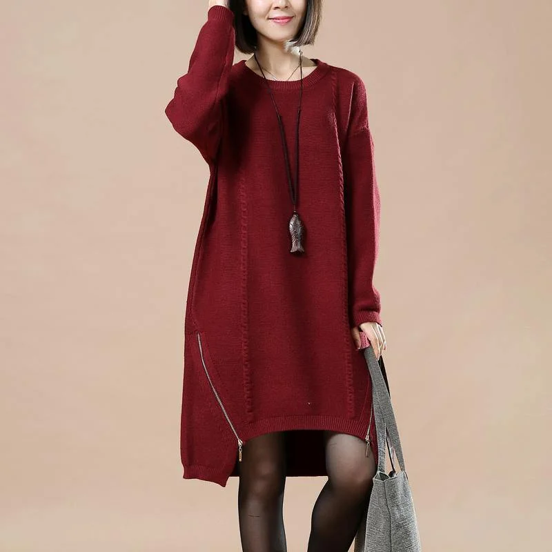 Belted Women's Cotton Blend Sweater Dresses for a Casual Look2018 burgundy sweater dress spring fashion long sweaters women side zipper pullover Belted Women's Cotton Blend Sweater Dresses for a Casual Look2018 burgundy sweater dress spring fashion long sweaters women side zipper pullover