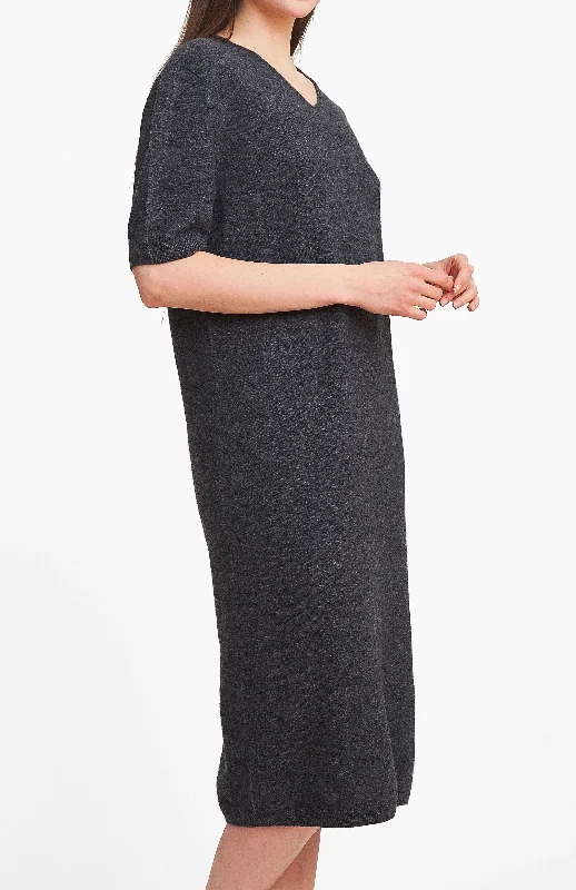 Plus Size Women's Belted Cable Knit Sweaters3D Printed Cashmere Dress - Charcoal