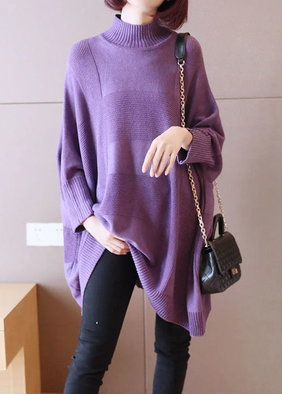 Mock Neck Women's Angora Blend Sweater Dresses in Solid ColorsArt Purple Turtleneck Solid Loose Fall Long Sweater Mock Neck Women's Angora Blend Sweater Dresses in Solid ColorsArt Purple Turtleneck Solid Loose Fall Long Sweater