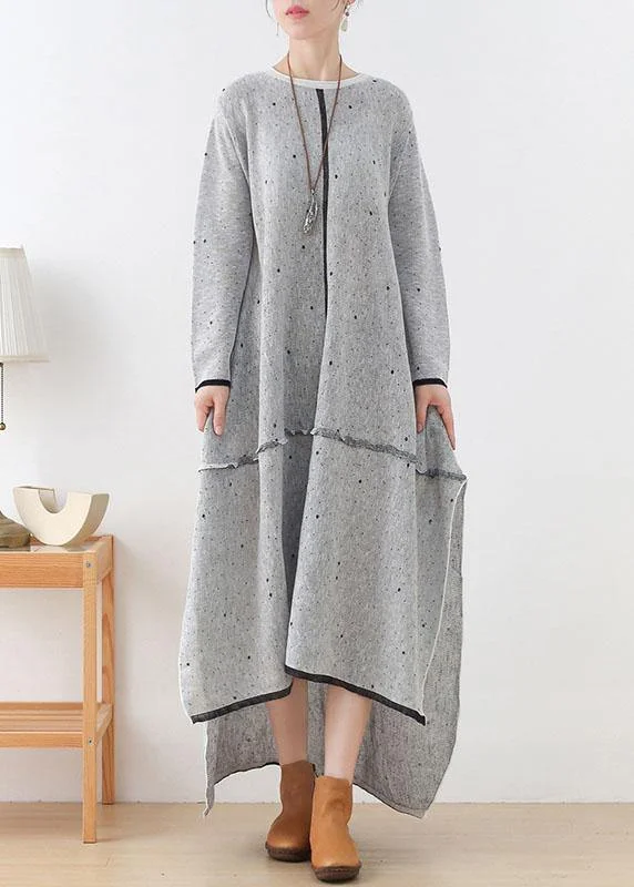 Longline Women's Mohair Sweater Dresses in a Loose FitBeautiful Grey White Low High Side Open Fall Knitted Dress Longline Women's Mohair Sweater Dresses in a Loose FitBeautiful Grey White Low High Side Open Fall Knitted Dress