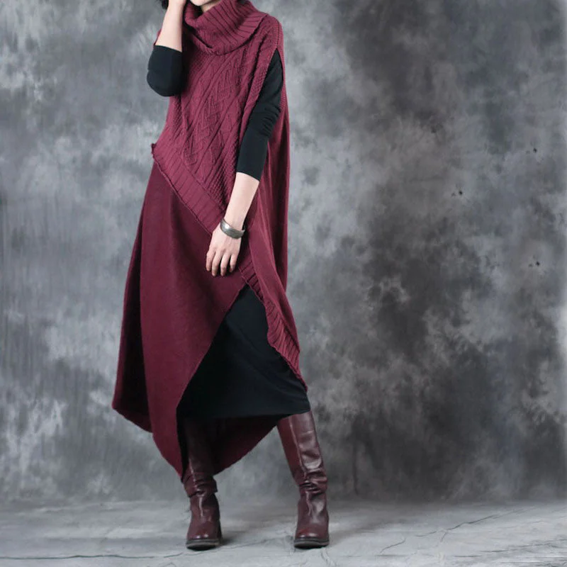 Midi - Length Women's Shetland Wool Sweater Dresses in Traditional PatternsBohemian Mulberry Turtleneck Patchwork Asymmetrical Design Fall Two Pieces Set Midi - Length Women's Shetland Wool Sweater Dresses in Traditional PatternsBohemian Mulberry Turtleneck Patchwork Asymmetrical Design Fall Two Pieces Set