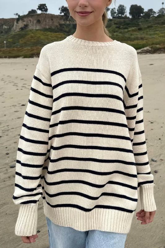 Plus Size Women's Side - Slit Sweaters in Bold SolidsBrianna Cotton Thin Stripe Sweater Plus Size Women's Side - Slit Sweaters in Bold SolidsBrianna Cotton Thin Stripe Sweater
