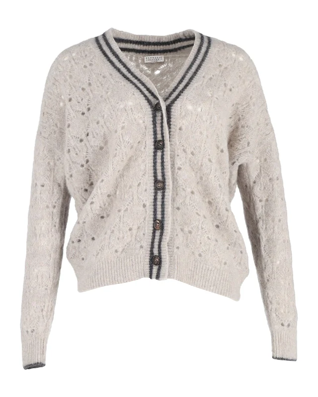Longline Women's Mohair Sweater Dresses in a Loose FitBrunello Cucinell Wo Cropped Pointelle Cardigan in Beige Wool Longline Women's Mohair Sweater Dresses in a Loose FitBrunello Cucinell Wo Cropped Pointelle Cardigan in Beige Wool