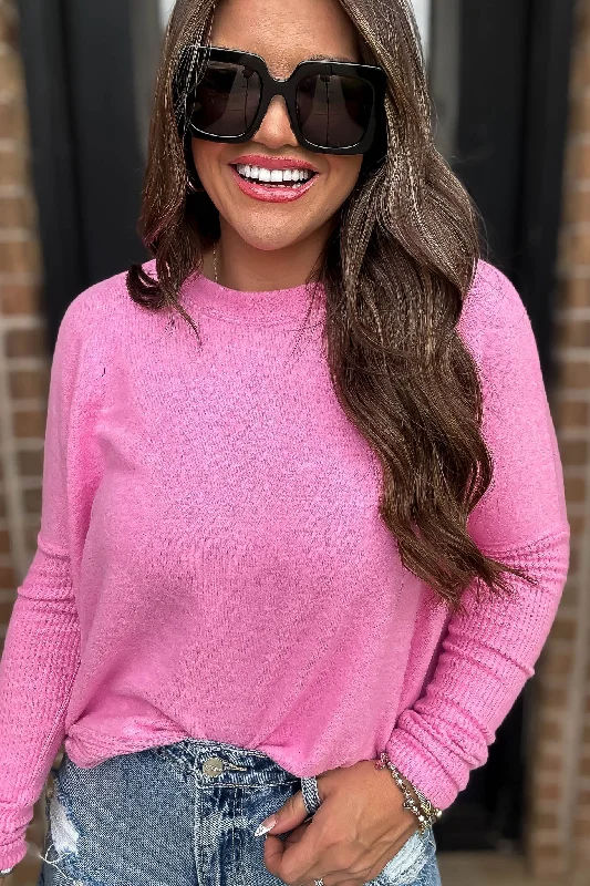 Campfire Brushed Candy Pink Melange Hacci Dolman Sleeve Sweater