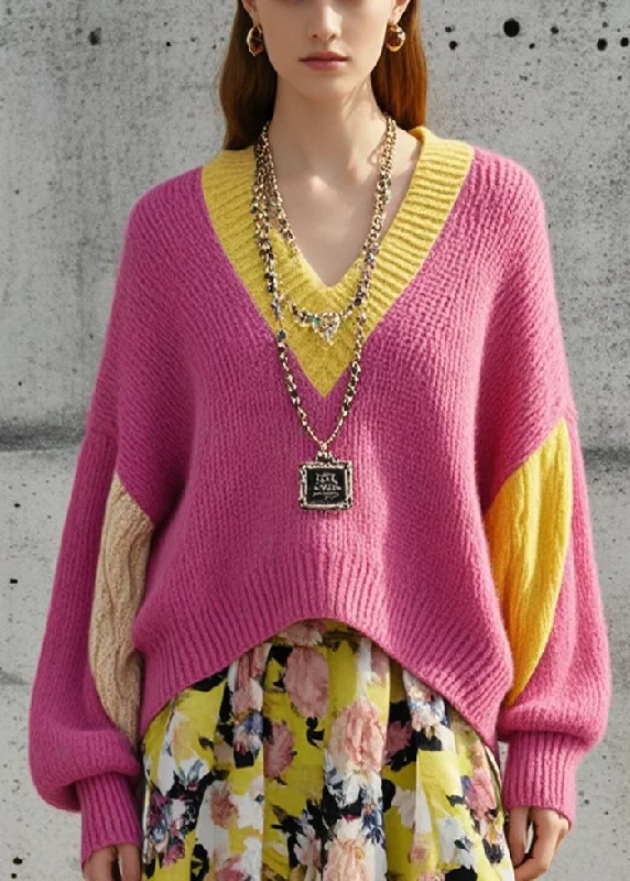 Boat Neck Women's Merino Wool Sweaters in Neutral ShadesCasual Rose Oversized Patchwork Warm Knit Sweaters Fall Boat Neck Women's Merino Wool Sweaters in Neutral ShadesCasual Rose Oversized Patchwork Warm Knit Sweaters Fall