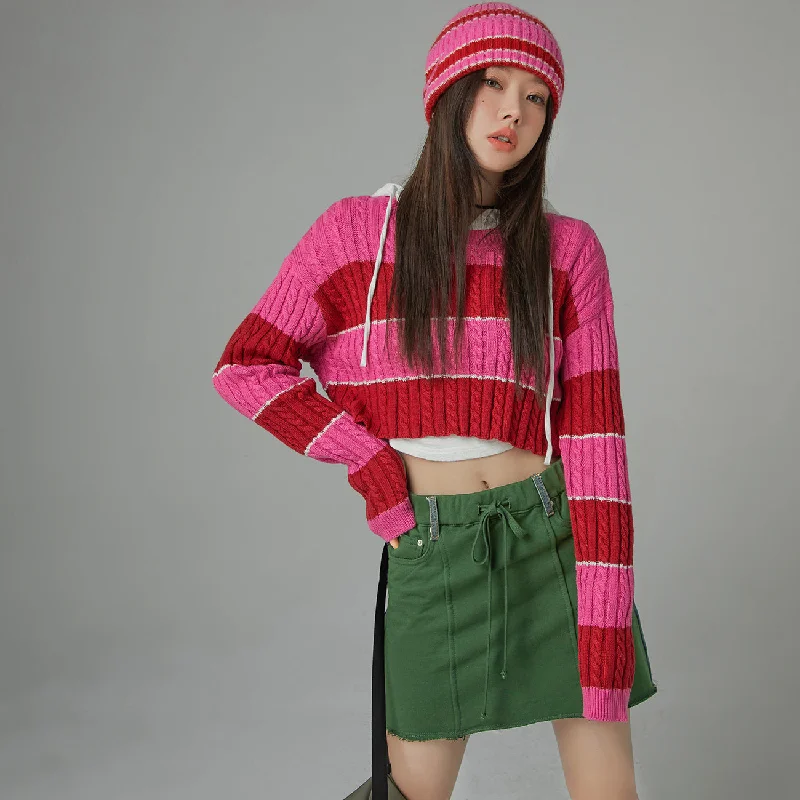 Mock Neck Women's Alpaca Wool Sweaters in Earth TonesLove Again Stripe Crop Knit Sweater Mock Neck Women's Alpaca Wool Sweaters in Earth TonesLove Again Stripe Crop Knit Sweater