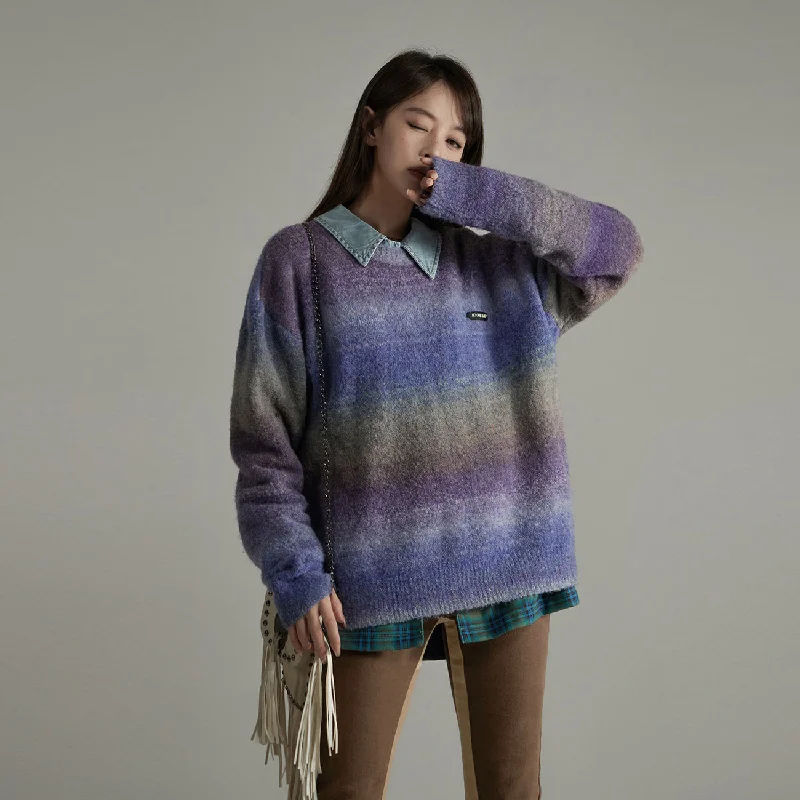 Plus Size Women's Oversized Chunky Knit SweatersGradient Stripe Knit Sweater