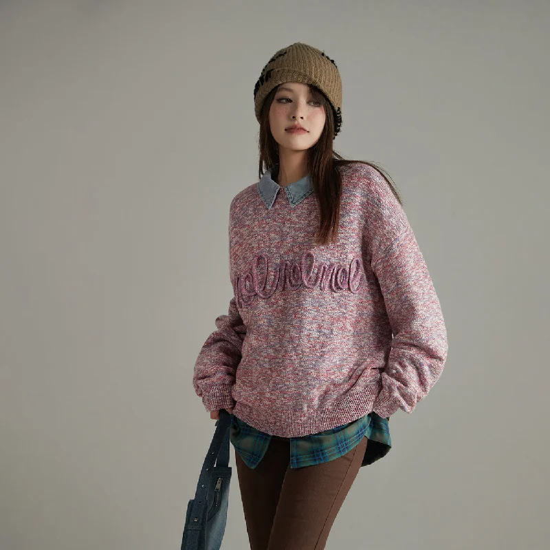 Bell - Sleeve Women's Mohair - Wool Blend SweatersColorful Loose Fit Knit Sweater