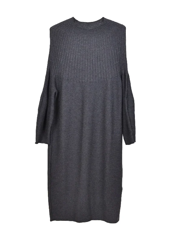 Split - Hem Women's Linen Blend Sweaters for Spring"COLLY" DARK GREY KNIT DRESS