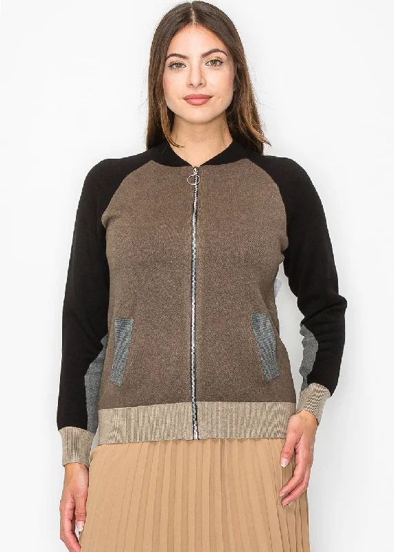 Midi - Length Women's Shetland Wool Sweater Dresses in Traditional PatternsColor-Block Taupe Knit Jacket Midi - Length Women's Shetland Wool Sweater Dresses in Traditional PatternsColor-Block Taupe Knit Jacket