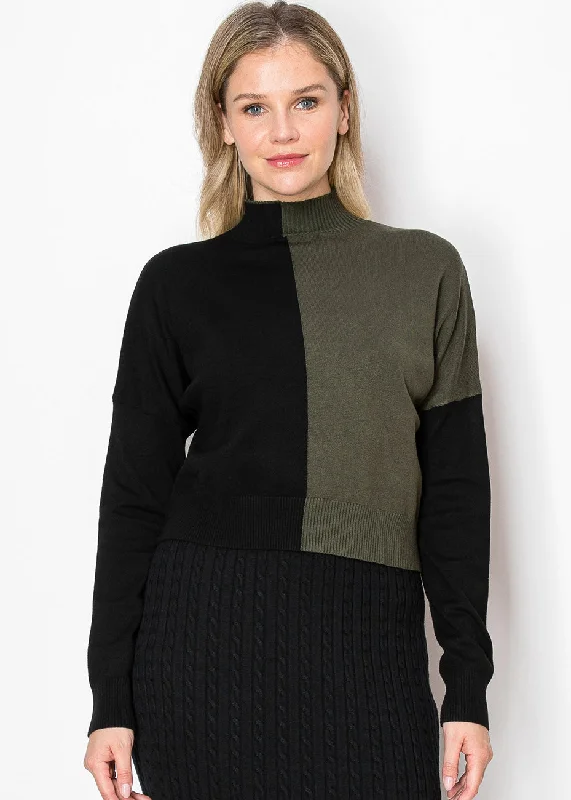 Plus Size Women's Long Sleeve Cable Knit Sweater DressesColorblock Olive and Black Knit Sweater Plus Size Women's Long Sleeve Cable Knit Sweater DressesColorblock Olive and Black Knit Sweater