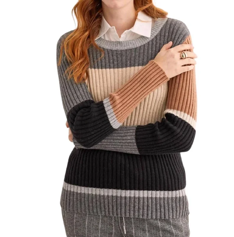 Plus Size Women's Turtleneck Sweater Dresses with Side SlitsCrew Neck Colorblock Sweater In Charcoal Plus Size Women's Turtleneck Sweater Dresses with Side SlitsCrew Neck Colorblock Sweater In Charcoal