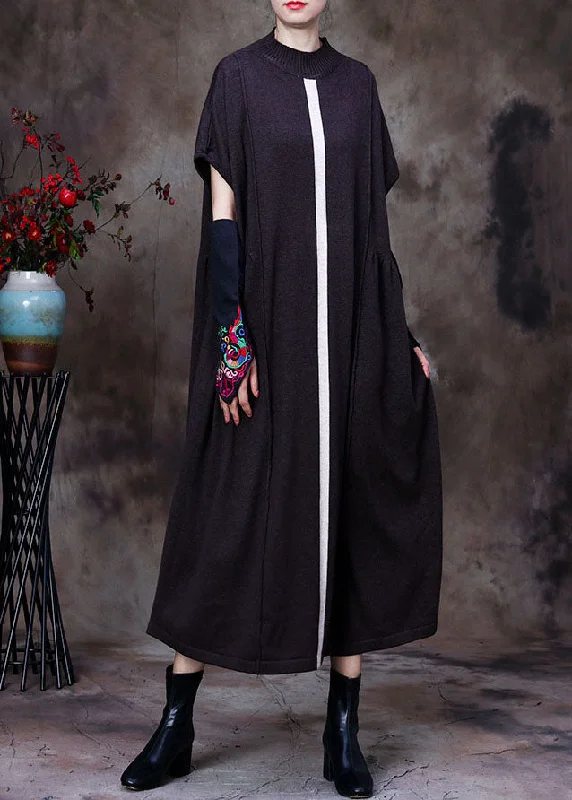 Plus Size Women's Asymmetric Hem Sweater Dresses in Modern DesignsDIY Chocolate Wool Knit Patchwork Fall Bat wing Sleeve Dresses Plus Size Women's Asymmetric Hem Sweater Dresses in Modern DesignsDIY Chocolate Wool Knit Patchwork Fall Bat wing Sleeve Dresses