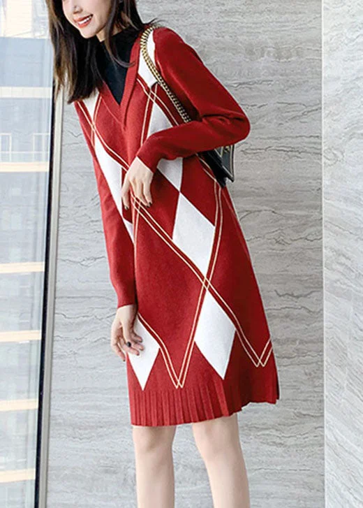 Longline Women's Mohair Sweater Dresses in a Loose FitDIY Red O-Neck side open Knit Dress Winter Longline Women's Mohair Sweater Dresses in a Loose FitDIY Red O-Neck side open Knit Dress Winter