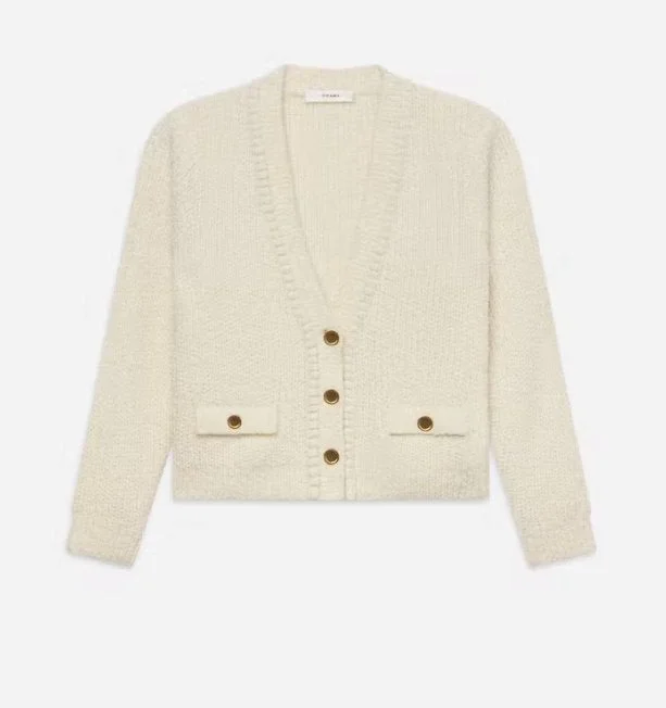 High - Low Hem Women's Cashmere - Blended SweatersDouble Pocket Cropped Cardi Cream