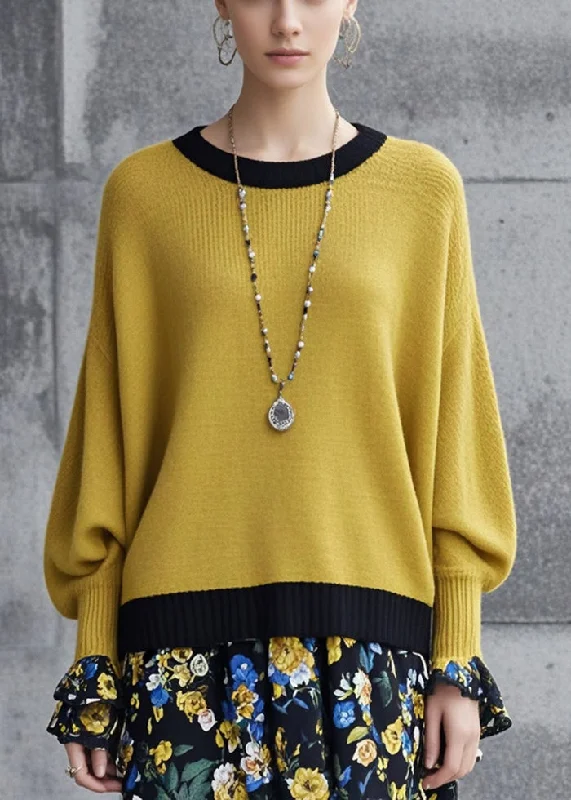 Short Sleeve Women's Cotton Blend Sweaters in Pastel ColorsElegant Yellow Oversized Patchwork Knit Sweaters Fall Short Sleeve Women's Cotton Blend Sweaters in Pastel ColorsElegant Yellow Oversized Patchwork Knit Sweaters Fall