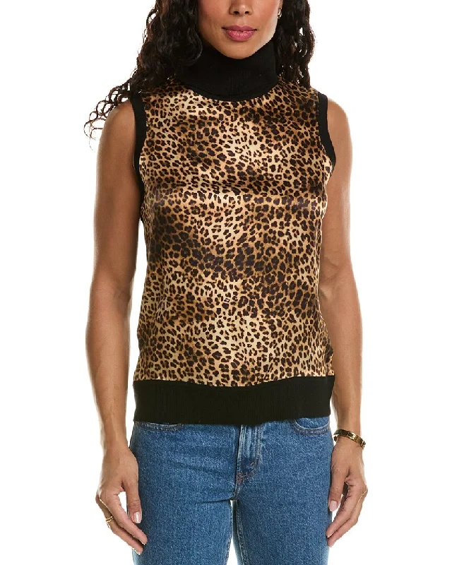 Elie Tahari Ocelot Print Silk & Wool Sweater