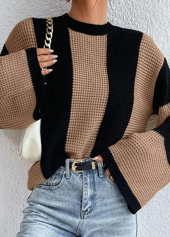 Button - Down Women's Shetland Wool Sweaters in Traditional PatternsFashion Khaki O Neck Striped Women Knit Sweaters Fall Button - Down Women's Shetland Wool Sweaters in Traditional PatternsFashion Khaki O Neck Striped Women Knit Sweaters Fall