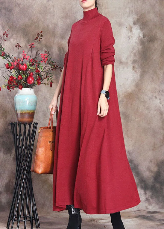 Plus Size Women's Tunic - Style Sweater Dresses with PocketsFashion Red retro Knit slim fit Fall Long Sweater Dress Plus Size Women's Tunic - Style Sweater Dresses with PocketsFashion Red retro Knit slim fit Fall Long Sweater Dress