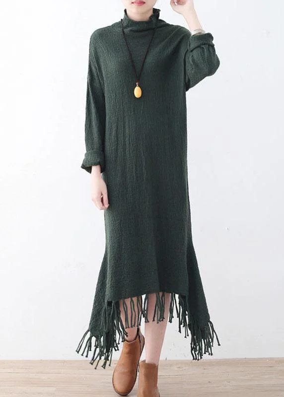 Plus Size Women's Fit - and - Flare Sweater Dresses with Ruffled HemFine Green Turtleneck Patchwork Fall Knit Sweater Dress Plus Size Women's Fit - and - Flare Sweater Dresses with Ruffled HemFine Green Turtleneck Patchwork Fall Knit Sweater Dress