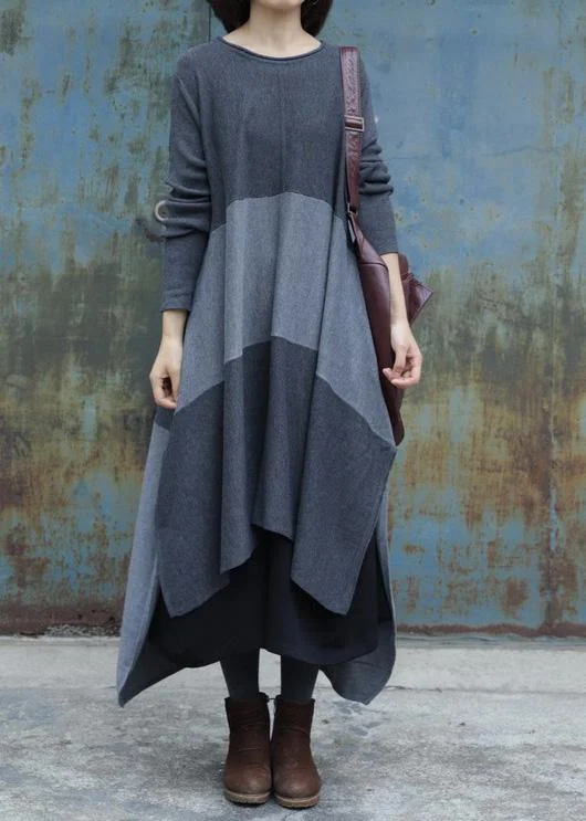 For Work side open Sweater patchwork dress outfit Quotes gray Ugly knit dress