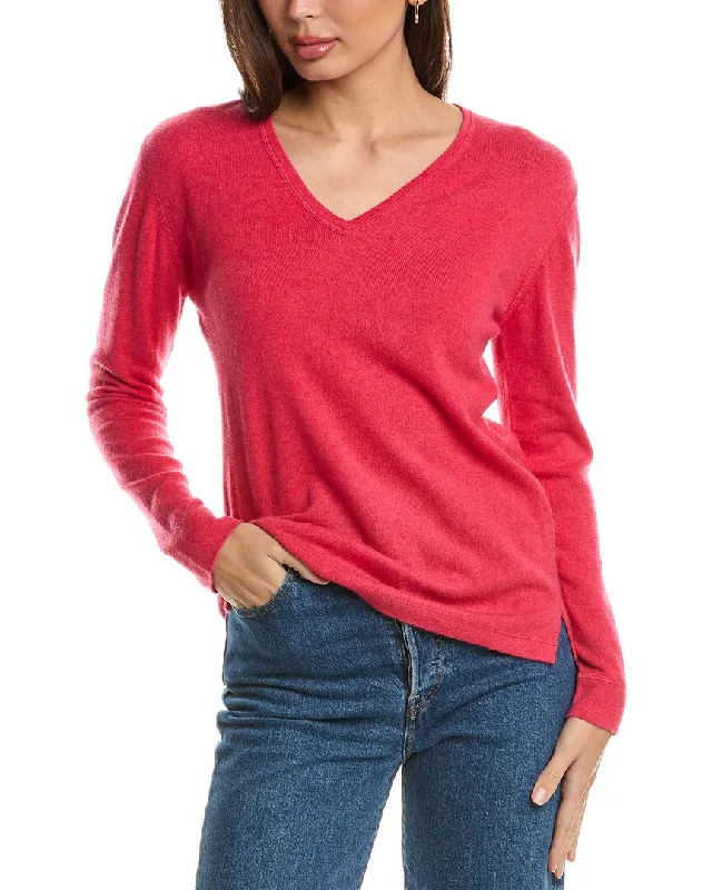 Forte Cashmere Coverstitch V-Neck Cashmere Sweater